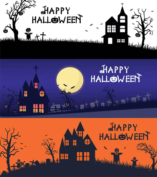 Vector set of Halloween holidays hand drawn style Halloween poster designs with halloween symbols and calligraphy. Funny halloween card. Party invitation design.