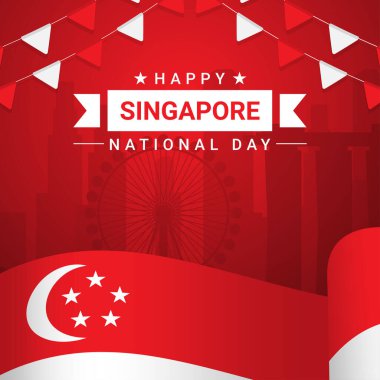 9 Ağustos Singapur 'un bağımsızlık günü vektör illüstrasyonu. Singapur Ulusal Günü. kutlama cumhuriyeti, tasarım ögesi grafiği