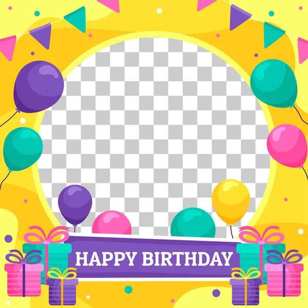 Happy Birthday Color Vector Frame Inscription Gifts Sweet Candy Photo — Stock Vector