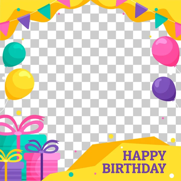 Happy Birthday Color Vector Frame Inscription Gifts Sweet Candy Photo — Stock Vector
