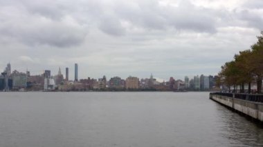 Hoboken, New Jersey,USA - November 5. 2019: New York and Hudson Yards with Empire State Building seen from Hoboken over the Hudson River to Manhattan