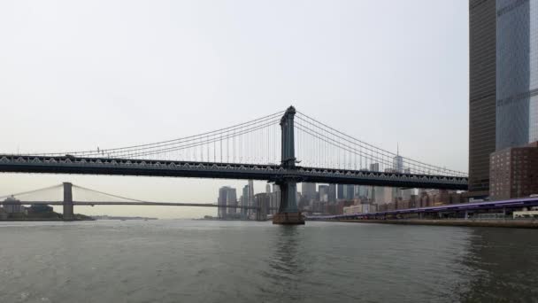 Jembatan Manhattan Dan Downtown Manhattan Tampilan New York Dari Big — Stok Video