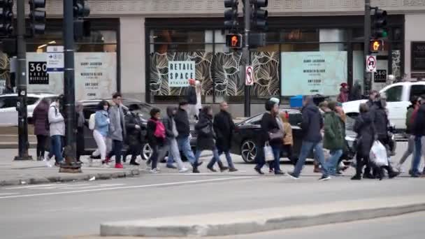 Chicago Illinois Noviembre 2019 Gente Cruzando Peatonal Crosswalk Chicago Día — Vídeos de Stock