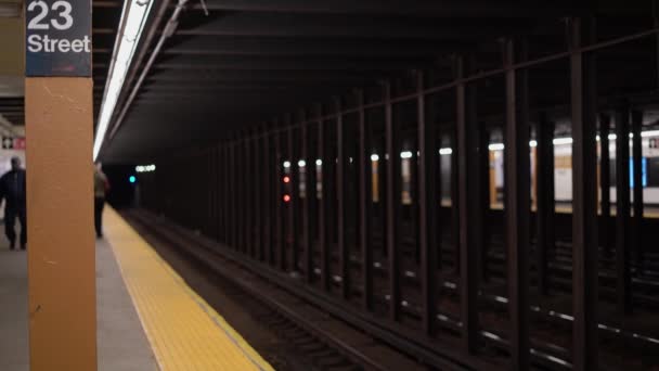 맨해튼 2019 지하철 지하철 지하철 지하철 승강장 기다리는 사람들 — 비디오