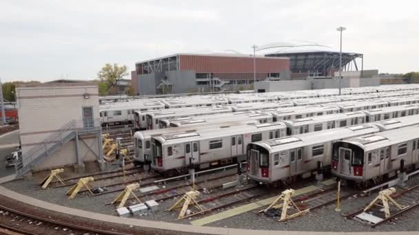 Queens New York Usa Oktober 2019 Trein Depot Geparkeerde Mta — Stockvideo