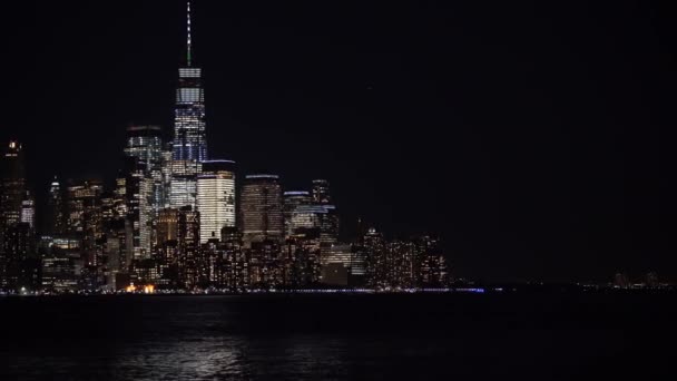 Hoboken New Jersey Usa November 2019 Downtown Manhattan Night Verlichte — Stockvideo