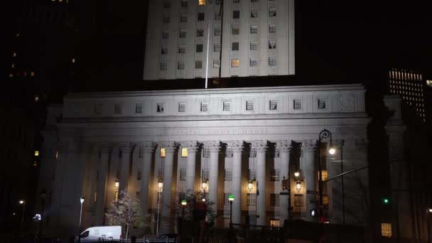 美国纽约州曼哈顿 11月5日 2019年 纽约司法区夜晚 曼哈顿发光法院 — 图库视频影像