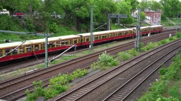 Vue Angle Élevé Bahn Berlin Passage Train Transports Commun Berlin — Video