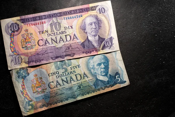 Toronto Canadá Outubro 2021 Dólar Canadense Notas Notas Antigas Canadá — Fotografia de Stock