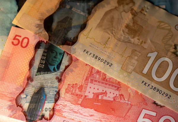 Toronto Canadá Octubre 2021 Billetes Canadienses Coloridos Dinero Canadá Cincuenta — Foto de Stock