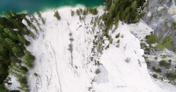 Orilla Aérea Olas Prags Lago Alpino Tirol Del Sur Los — Vídeos de Stock