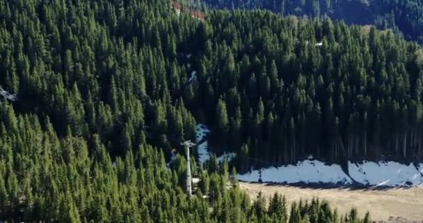 Wiosną Nad Lasem Kolejką Linową Zielone Drzewa Lasy Alpach — Wideo stockowe