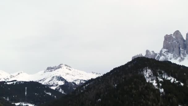 Luchtfoto Van Dolomieten Winter Prachtige Epische Sass Rigais Seceda — Stockvideo