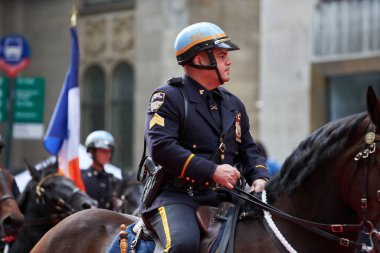 Manhattan, ABD - 11. Kasım 2021: New York Atlı Polisi. NYPD Polis Atı New York 'taki Gaziler Günü Geçidi' nde