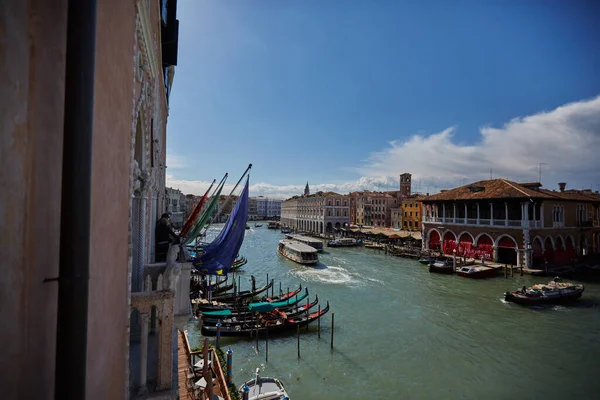 Venetië Italië Februari 2019 Luchtfoto Van Canal Grande Venetië Gondels — Stockfoto