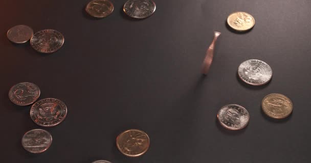 Girando Dólar Eisenhower Lado Meio Dólar Quarto Moedas — Vídeo de Stock