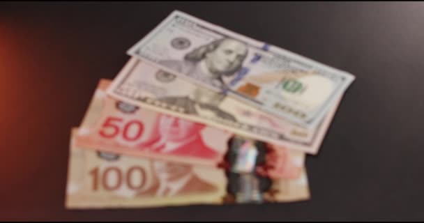 Toronto Canada Ottobre 2021 Banconote Dollari Usa Canadesi Banconote 100 — Video Stock