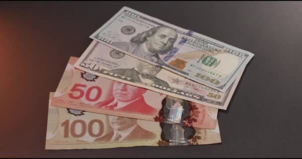 Toronto Kanada Října 2021 Zaměření Kanady Usa Kanadské Dolarové Bankovky — Stock video
