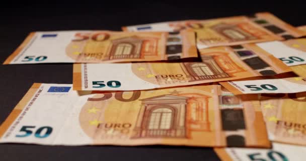 Eurosedlar Med Mörk Bakgrund Europeiska Monetära Unionen — Stockvideo