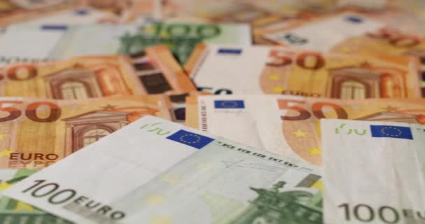 Банкноты 100 Евро Крупный План Валюты Евро — стоковое видео