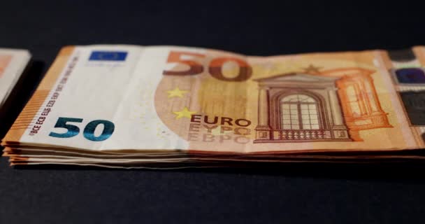 Empilhados Notas Euro Novo Antigo Desenho Notas Euros — Vídeo de Stock