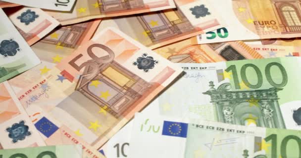 Honderdvijftig Eurobankbiljetten Uit Europese Monetaire Unie Eur Munt Honderdvijftig Euro — Stockvideo