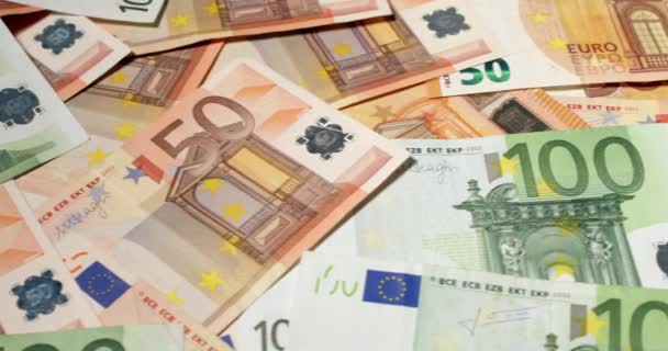 100 Eurobankbiljetten Van Europese Monetaire Unie Eur Munt Honderdvijftig Euro — Stockvideo