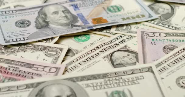 Roterande Dollarsedlar Bakgrund Till Dollarsedlar Pengamönster 100 Och Dollarsedel — Stockvideo