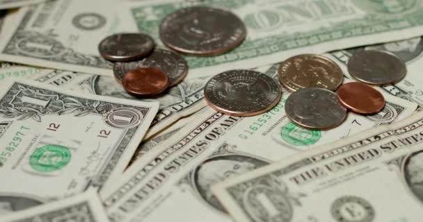 Monedas Parte Superior Los Billetes Dólar Centavos Trimestre Billetes Dólar — Vídeos de Stock