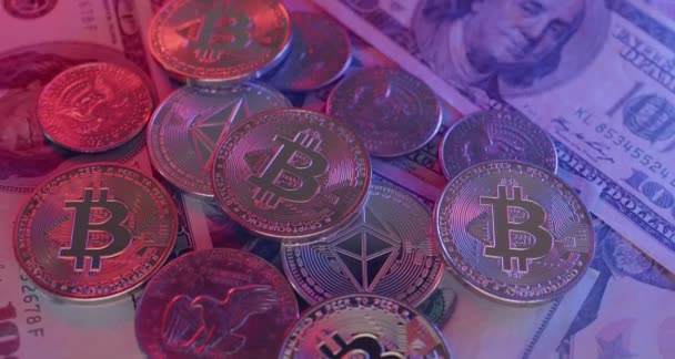 Bitcoin Ethereum Και Δολάρια Ηπα Νομίσματα Νέες Τεχνολογίες Στις Χρηματοπιστωτικές — Αρχείο Βίντεο