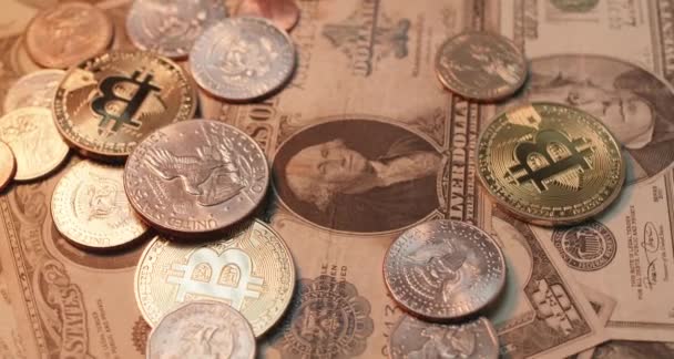 Billete Antiguo Dólar Con Retrato George Washington Billete Rodeado Monedas — Vídeos de Stock