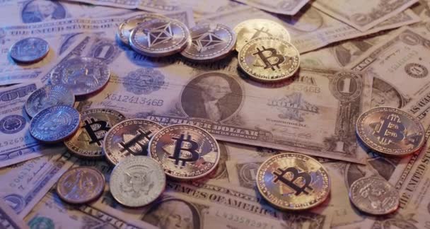 Grand Billet Dollar Américain Avec Crypto Monnaie Bitcoin Monnaies Billets — Video