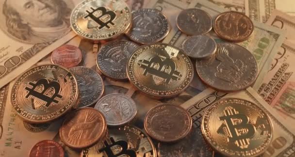 Криптовалюта Биткоин Занимает Первое Место Среди Американских Монет Банкнот Крипто — стоковое видео