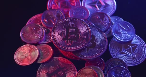 Bitcoin Sur Les Pièces Euros Dollars Pièces Tournantes Dans Différentes — Video