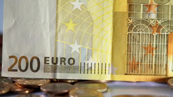Billete 200 Euros Encima Moneda Euros Dinero Efectivo Unión Monetaria — Vídeos de Stock