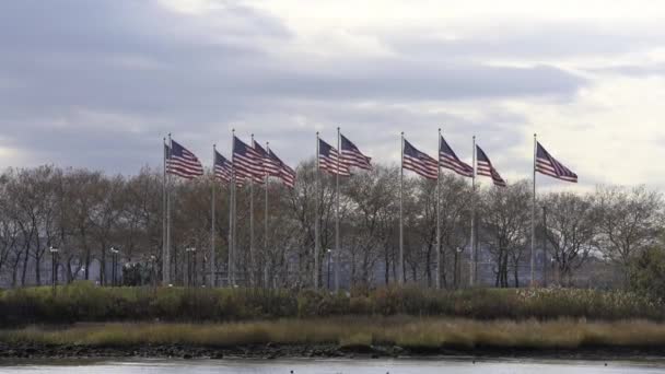 Flag Plaza New Jersey Amerikas Förenta Stater Flaggor Som Flyger — Stockvideo