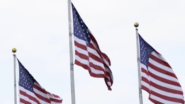 Closeup Flag Flying Wind United States America Flag Waving Symbol — Stock Video