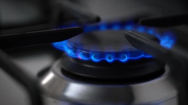ガスストーブのスイッチング 青い炎の天然ガス燃焼 スローモーションガス炎 — ストック動画