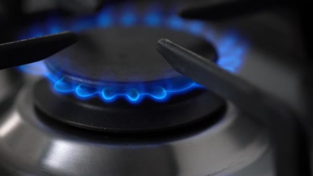 Cuisinière Gaz Allumée Par Brûleur Allumé Concept Gaz Naturel Flammes — Video