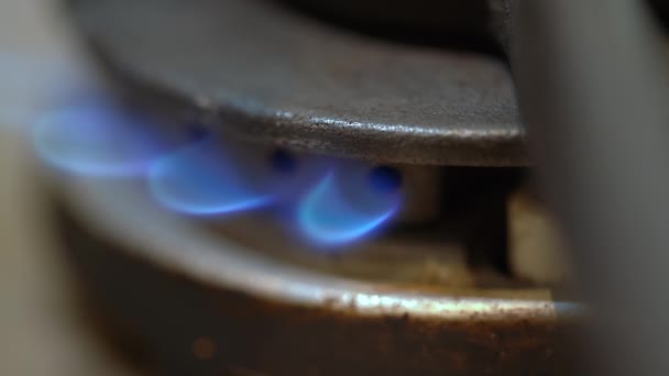 ガス炊飯器の誤動作ガス炎のオン ヒーターの青い炎 天然ガスの高価格は問題を引き起こす — ストック動画