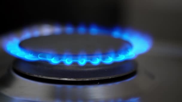 Sparkera Gasbrand Slå Och Naturgasförbränning Närbild Blå Lågor Från Naturgas — Stockvideo