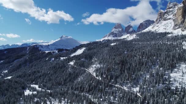 Paisagem Aérea Das Dolomitas Itália Sassolungo Dolomitas Inverno — Vídeo de Stock
