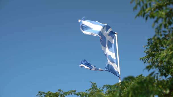 Drapeau Grec Slowmotion Flottant Dans Vent Fort Drapeau Dans Vent — Video