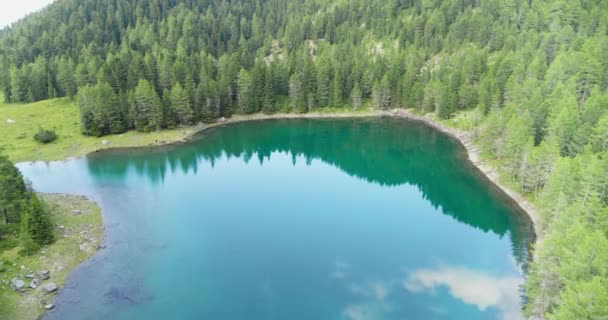 Alplerdeki Güzel Göl Manzarası Havadan Dağ Manzarası Mavi Göl Yeşil — Stok video
