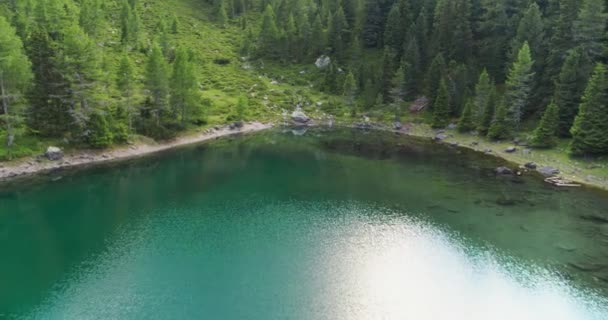 Αεροφωτογραφία Της Λίμνης Στις Άλπεις Όμορφο Τοπίο Πετώντας Πάνω Από — Αρχείο Βίντεο
