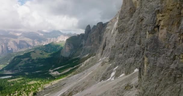 Luftgebirgslandschaft Den Alpen Epische Aussicht Auf Den Sellastock Südtirol — Stockvideo