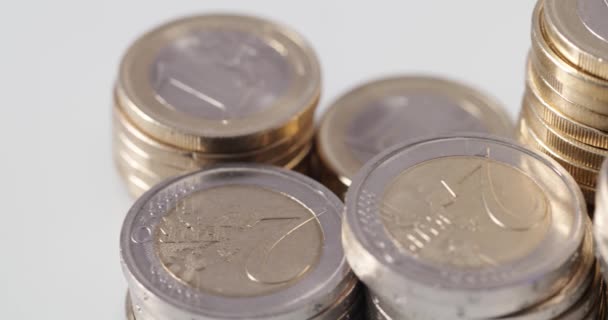 Euro Monedas Apiladas Primer Plano Dinero Efectivo Europa Moneda Del — Vídeos de Stock