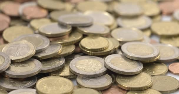 Πολλά Νομίσματα Μαζεμένα Νόμισμα Του Ευρώ Νόμισμα Χρήματα Και Μετρητά — Αρχείο Βίντεο