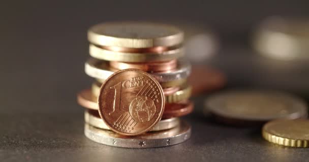 One Cent Euro Coin Pull Focus Stati Membri Europei Valuta — Video Stock