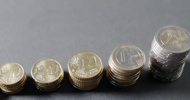 Складені Монети Від Кентів Одного Дві Євро Монети Європейська Валюта — стокове відео
